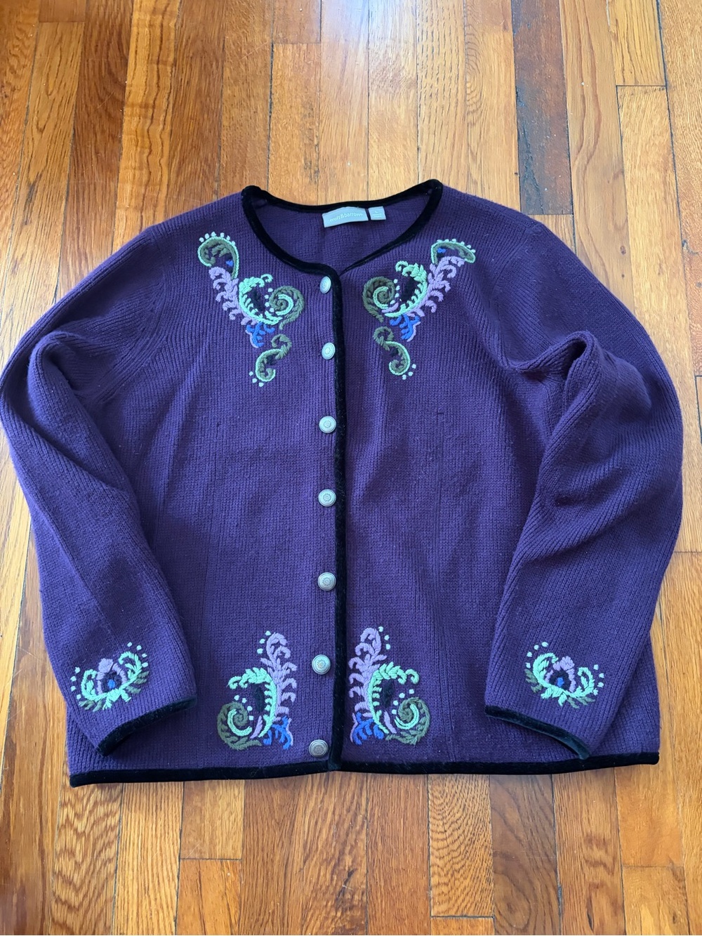 Croft & Barrow Purple Embroidered Cardigan with Green & Lavender Accents - Picture 2 of 12
